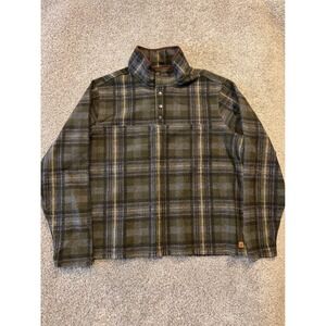 John Wayne Fleece Pullover Mens 2XL Green Plaid Mock Neck Snap Button RN91497